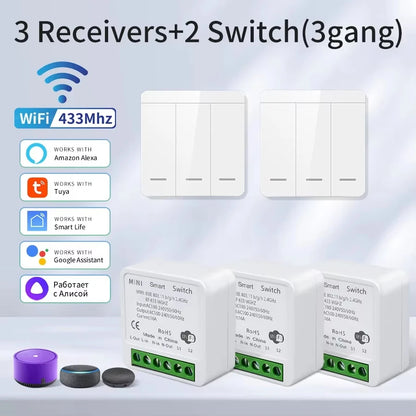 1/2/3Gang Wall Switch RF 433Mhz Wireless Light Switch Tuya Smart Wifi Switch Smart Life APP Voice Control with Alexa Google Home