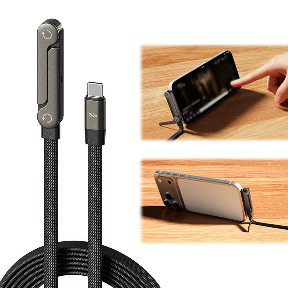 240W Elbow Fast Charging Phone Holder Data Cable 2In1 Folding Phone Tablet Stand Charging Cable for Iphone17