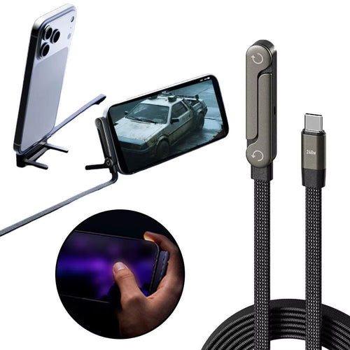 240W Elbow Fast Charging Phone Holder Data Cable 2In1 Folding Phone Tablet Stand Charging Cable for Iphone17