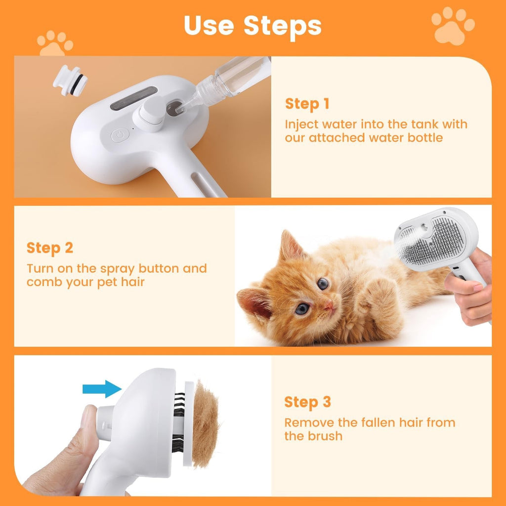 3 in 1 Cat Steam Brush Pet Steam Brush for Cat Dog Long Short Haired Pet Comb