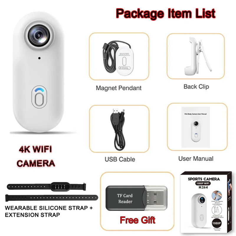 4K HD Outdoor Magnetic POV Camera 30FPS Mini Pet Vlogging Collar Camera for Cats Dogs Wireless Back Clip Mount Necklace Bodycam