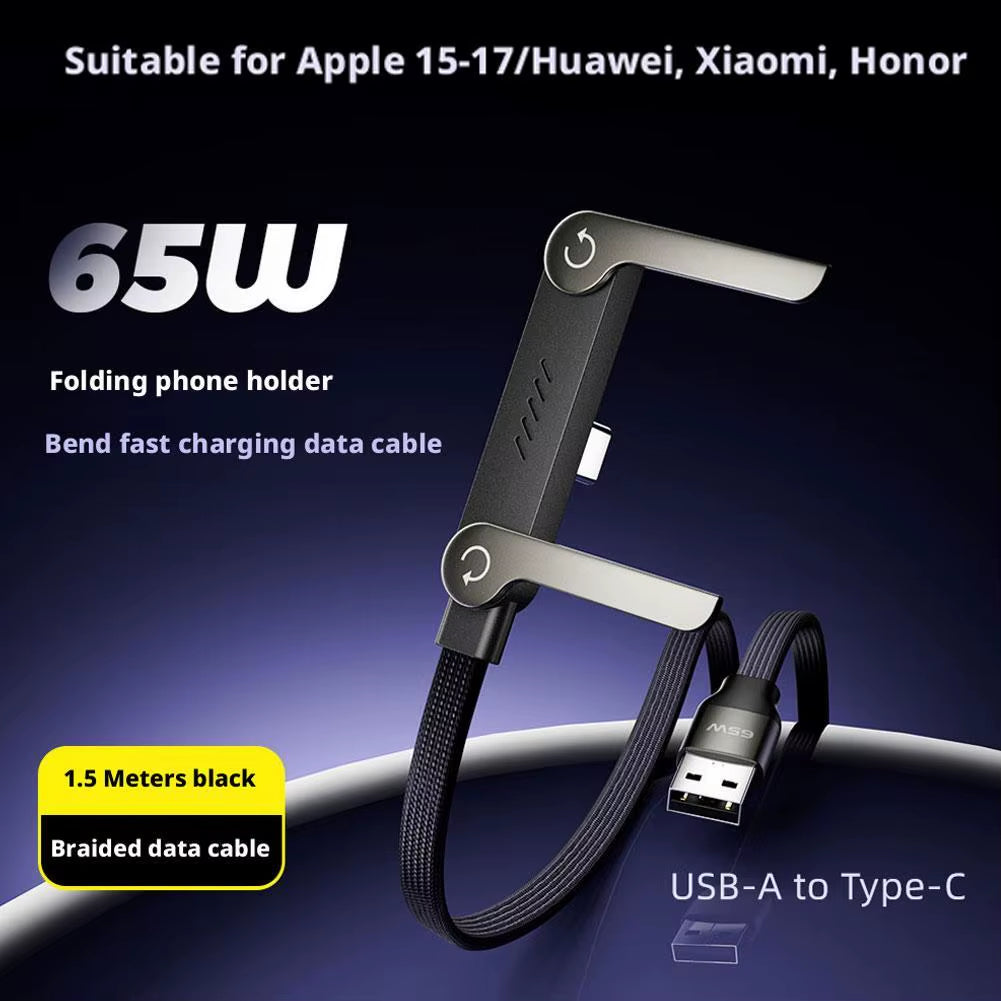 240W Elbow Fast Charging Phone Holder Data Cable 2In1 Folding Phone Tablet Stand Charging Cable for Iphone17