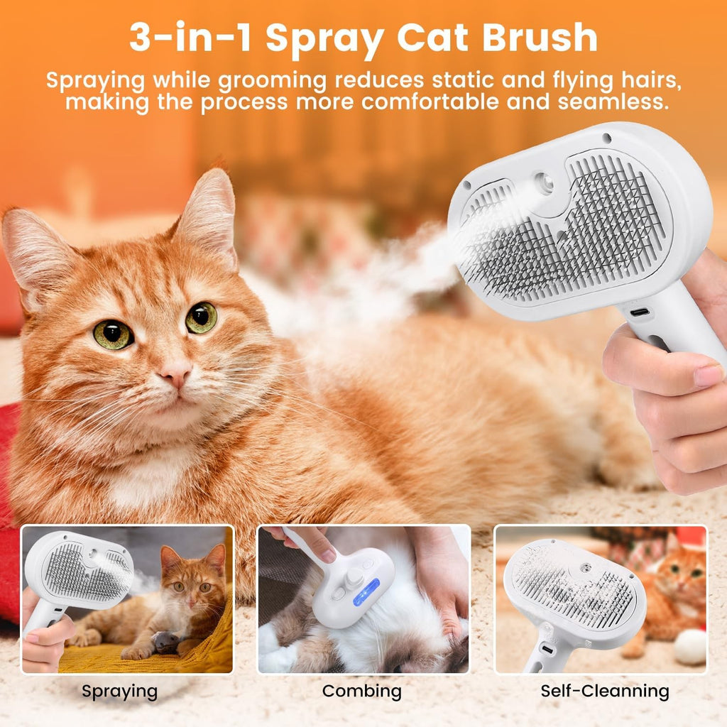 3 in 1 Cat Steam Brush Pet Steam Brush for Cat Dog Long Short Haired Pet Comb