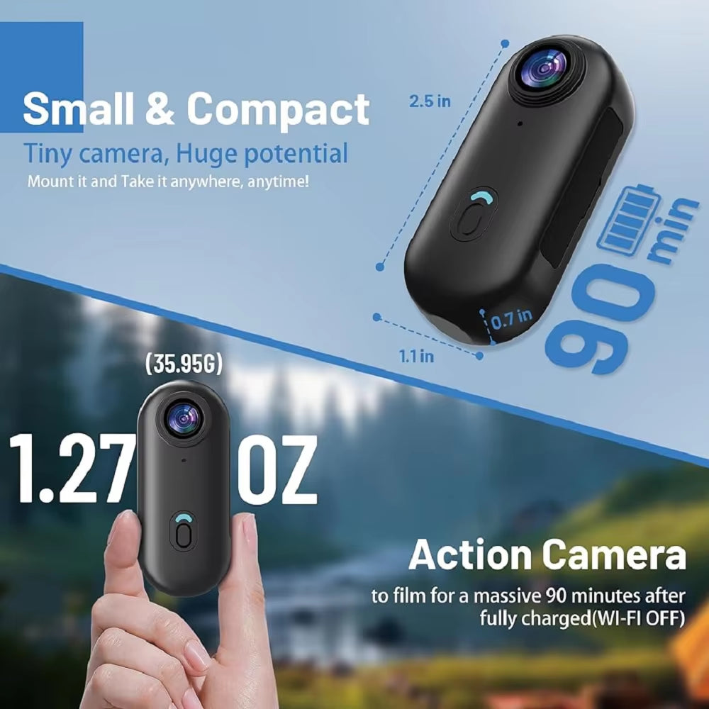 4K HD Outdoor Magnetic POV Camera 30FPS Mini Pet Vlogging Collar Camera for Cats Dogs Wireless Back Clip Mount Necklace Bodycam