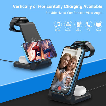 Wireless Charger for Iphone-23W 3 in 1 Fast Charging Station Compatible for Iphone 17/16E/15/14/13/12/11 Pro Max, Airpods 4/3/2/Pro, Iwatch Series 2-11, Samsung Charger Stand